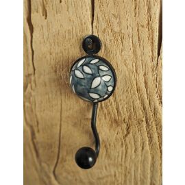 Garderobenhaken Kleiderhaken Metall mit grauem Blumen-Motiv | ca. 9,5 cm lang