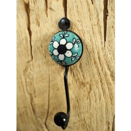Garderobenhaken Kleiderhaken Metall mit farbigem Blumen-Motiv | ca. 13 cm lang