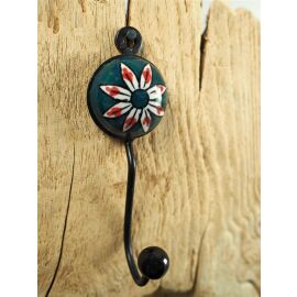 Garderobenhaken Kleiderhaken Metall mit buntem Blumen-Motiv | ca. 13 cm lang