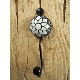Garderobenhaken Kleiderhaken Metall mit grauem Blumen-Motiv | ca. 13 cm lang
