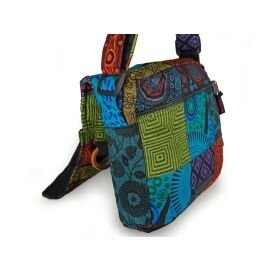 Tasche Umhängetasche Patchwork Muster bunt mit überlappendem Deckel | ca. 22x25x6 cm