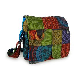 Tasche Umhängetasche Patchwork Muster bunt mit überlappendem Deckel | ca. 22x25x6 cm