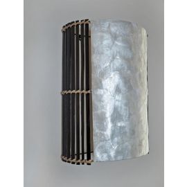 Wandlampenschirm mit Muschelplättchen & Holzstäben | ca. 30x23x12,5 cm