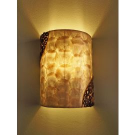 Wandlampenschirm mit Muschelplättchen & Holzscheiben | ca. 30x23x12,5 cm