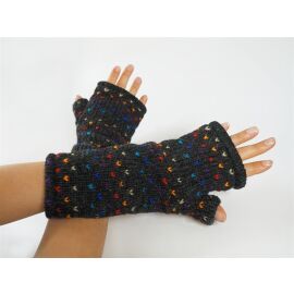Gestrickte Stulpen mit Daumenloch, Fleece & bunten Farbakzenten | schwarz meliert
