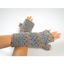 Gestrickte Stulpen mit Daumenloch, Fleece & bunten Farbakzenten | grau meliert