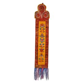 Tibetanischer Wandbehang mit 8 Glückssymbolen & Brokat | sonnengelb