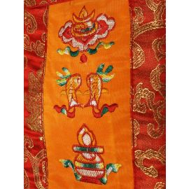Tibetanischer Wandbehang mit 8 Glückssymbolen & Brokat | orange