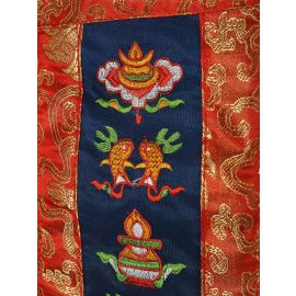 Tibetanischer Wandbehang mit 8 Glückssymbolen & Brokat | blau
