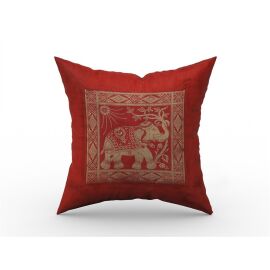 Kissenhülle 40 x 40 Brokat mit Elefant Motiv rot