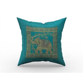 Kissenhülle 40 x 40 Brokat mit Elefant Motiv petrol