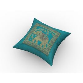 Kissenhülle 40 x 40 Brokat mit Elefant Motiv petrol