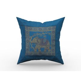 Kissenhülle 40 x 40 Brokat mit Elefant Motiv blau