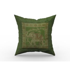 Kissenhülle 40 x 40 Brokat mit Elefant Motiv grün