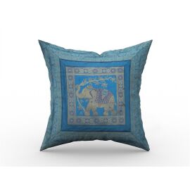 Kissenhülle Brokat Elefanten Motiv 50 x 50 cm blau