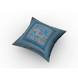 Kissenhülle Brokat Elefanten Motiv 50 x 50 cm blau