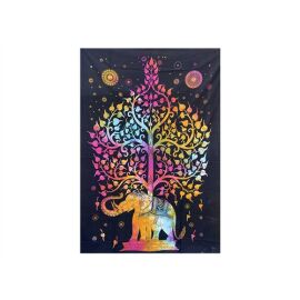Decke bedruckt, Überwurf Elefant - Baum multicolor ca 140x210 cm
